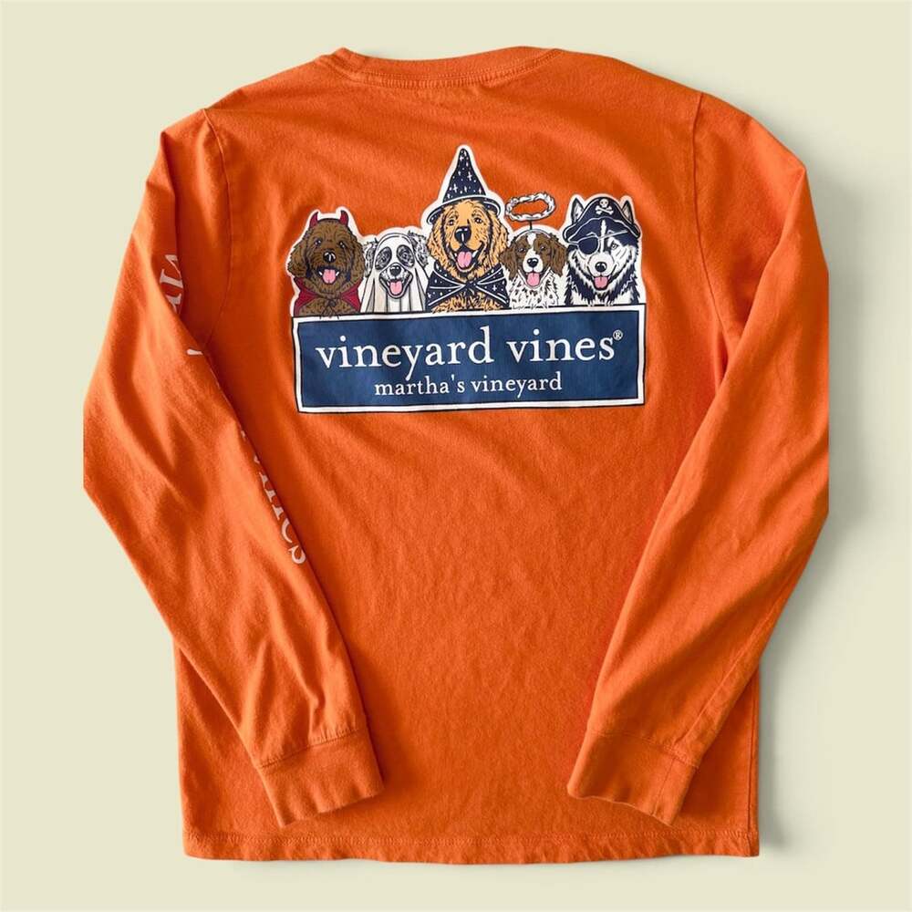 Vineyard Vines Halloween Pups Long Sleeve Size M Orange Shirt